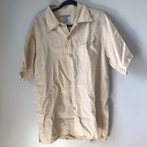 Twist platinum 100% linen size l mens short sleeve button down shirt